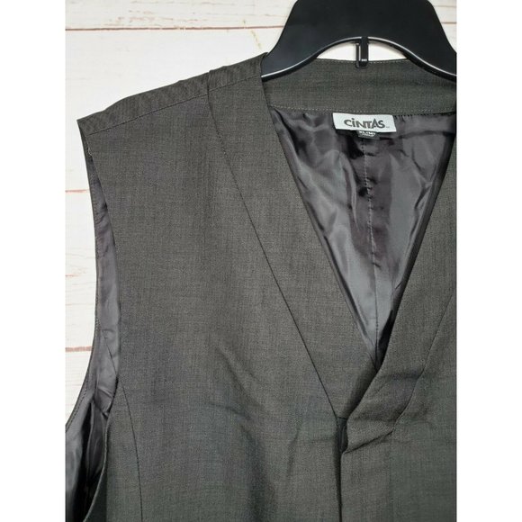 Cintas Men XL Charcoal Gray Men 2 Pocket Polyester Side Slit Suit Or Casual Vest - Picture 4 of 12